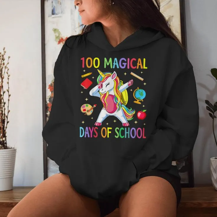 100Th Day Of School Unicorn 100 Magical Days Teacher Girls Women Hoodie