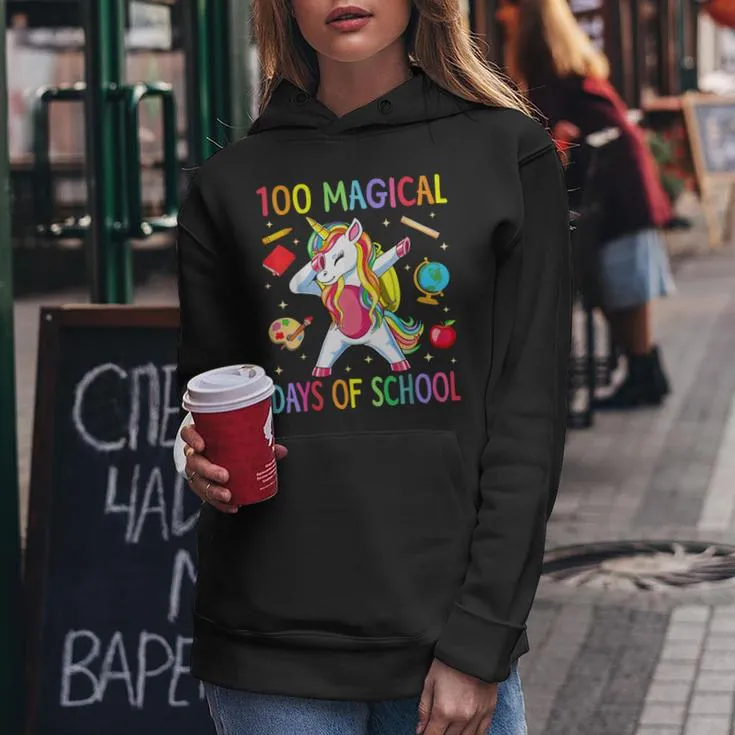 100Th Day Of School Unicorn 100 Magical Days Teacher Girls Women Hoodie