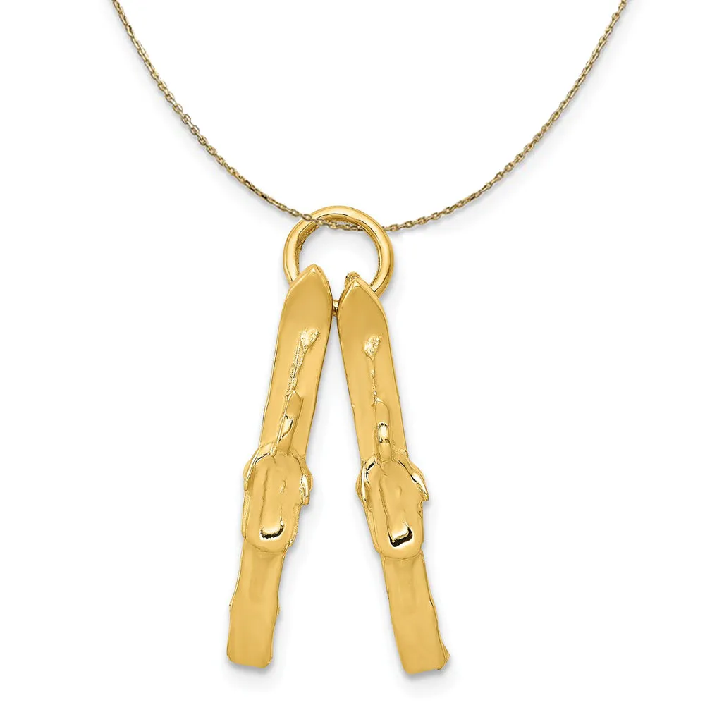 14k Yellow Gold 3D Pair of Skis Necklace