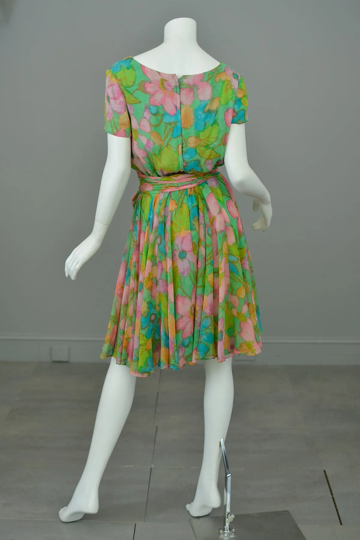 1960s Watercolor Floral Print Draping Wrap Front Dress | Garden Party Dress | TLC Hot Mess