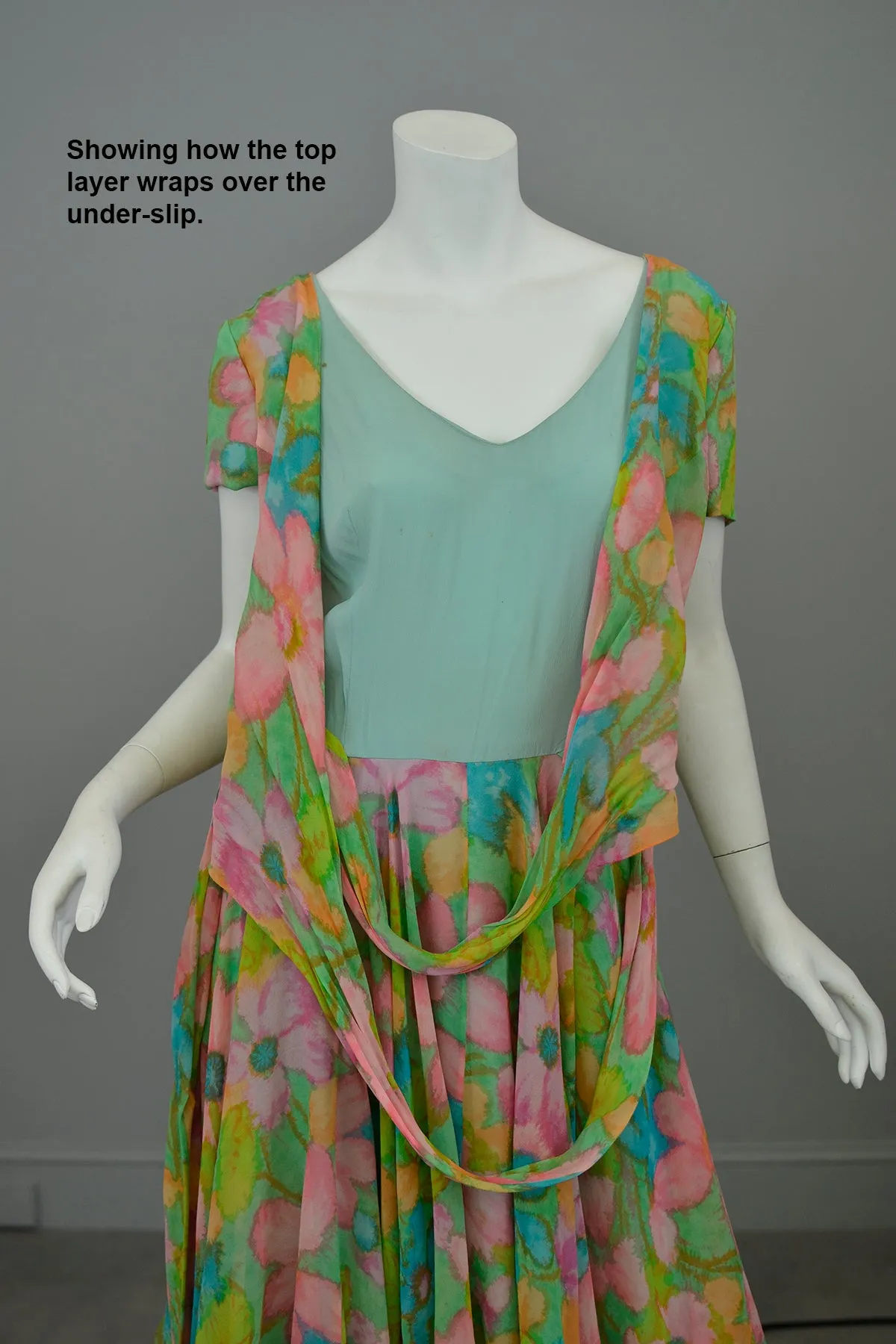 1960s Watercolor Floral Print Draping Wrap Front Dress | Garden Party Dress | TLC Hot Mess