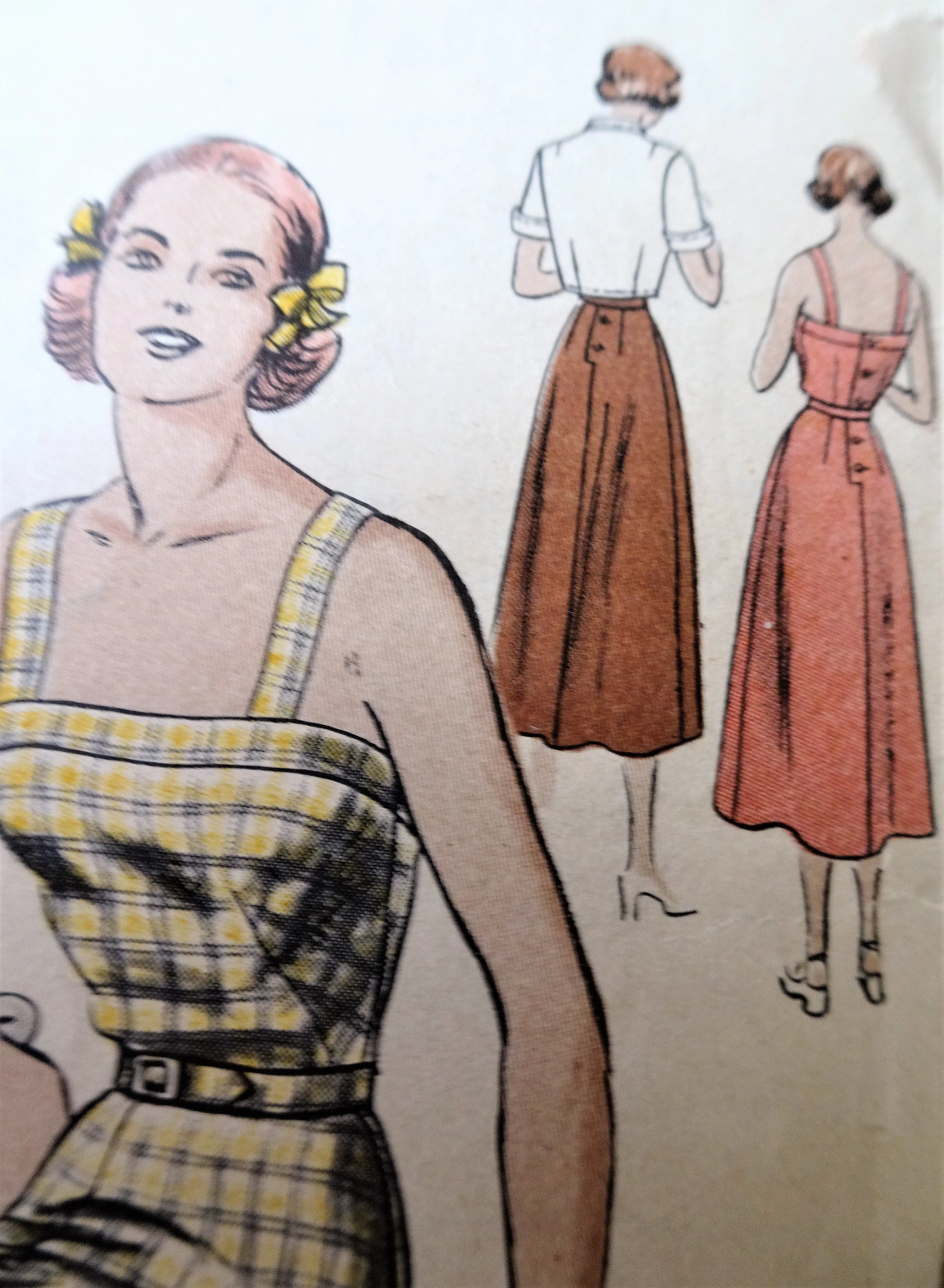 40s LOVELY Sun Dress Bolero Jacket Pattern VOGUE 6467 Camisole Top,Button Back Flared Skirt Dress Fitted Jacket With Cutaway Fro