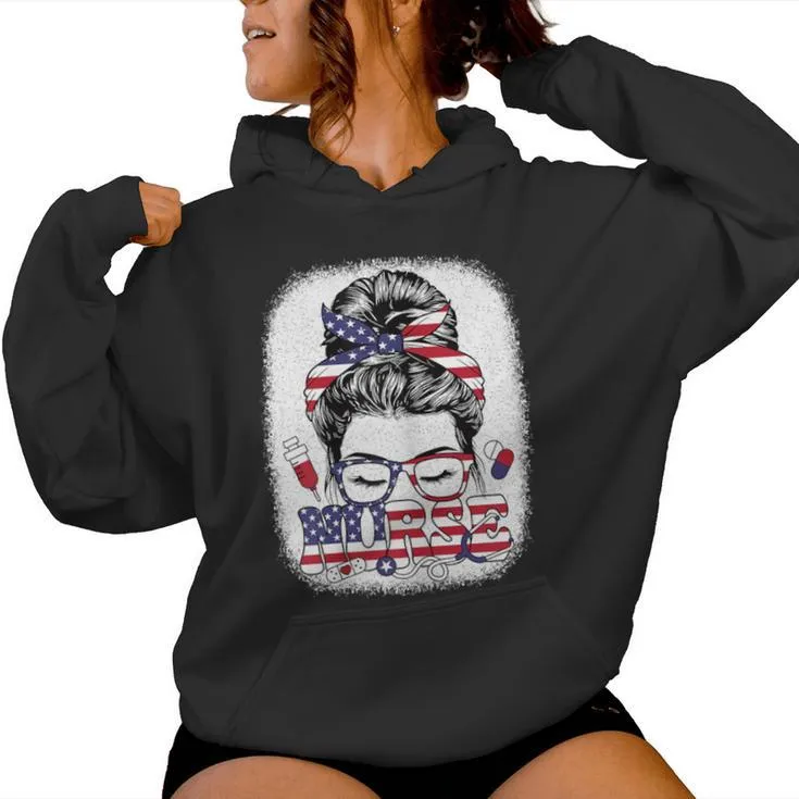 4Th Of July Nurse American Flag Usa Patriotic Nursing Women Women Hoodie