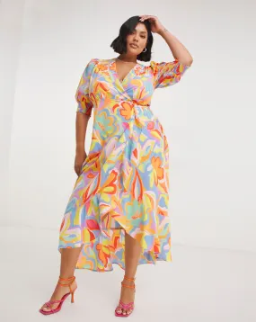 Abstract Print Ruffle Front Wrap Midi Dress | Simply Be