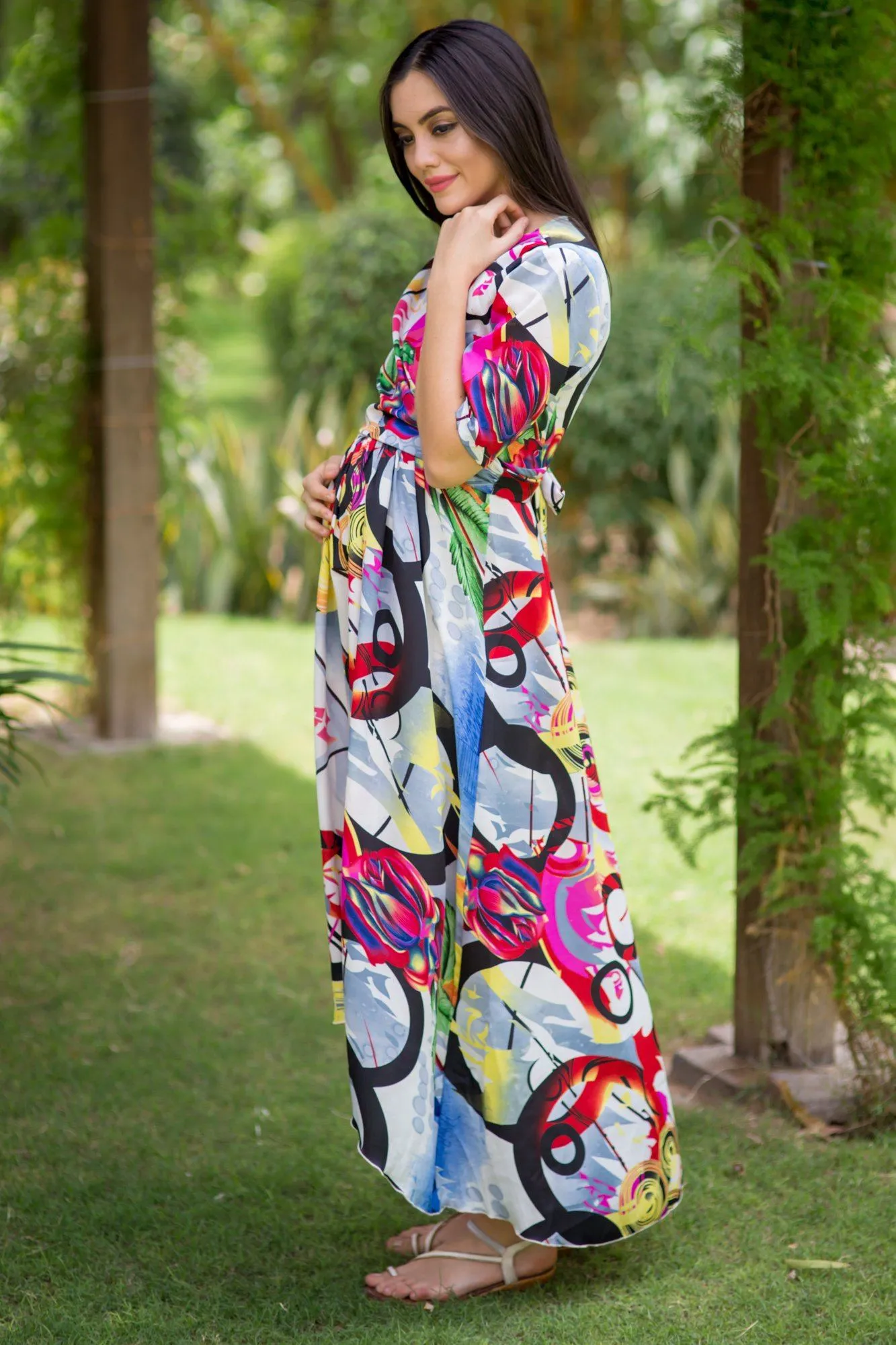 Abstract Printed High-Low Maternity & Nursing Wrap Dress