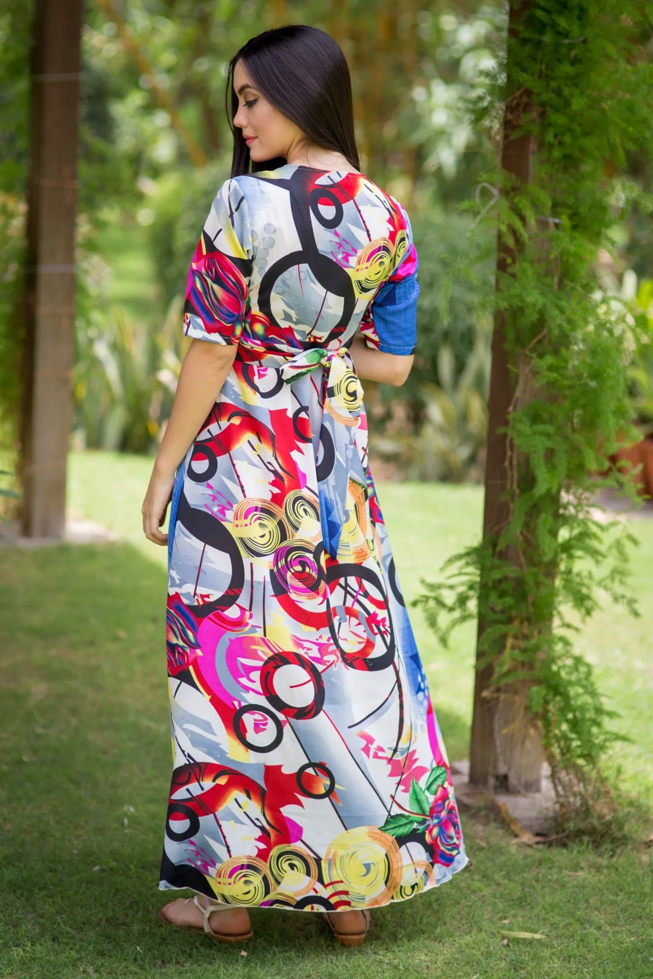 Abstract Printed High-Low Maternity & Nursing Wrap Dress