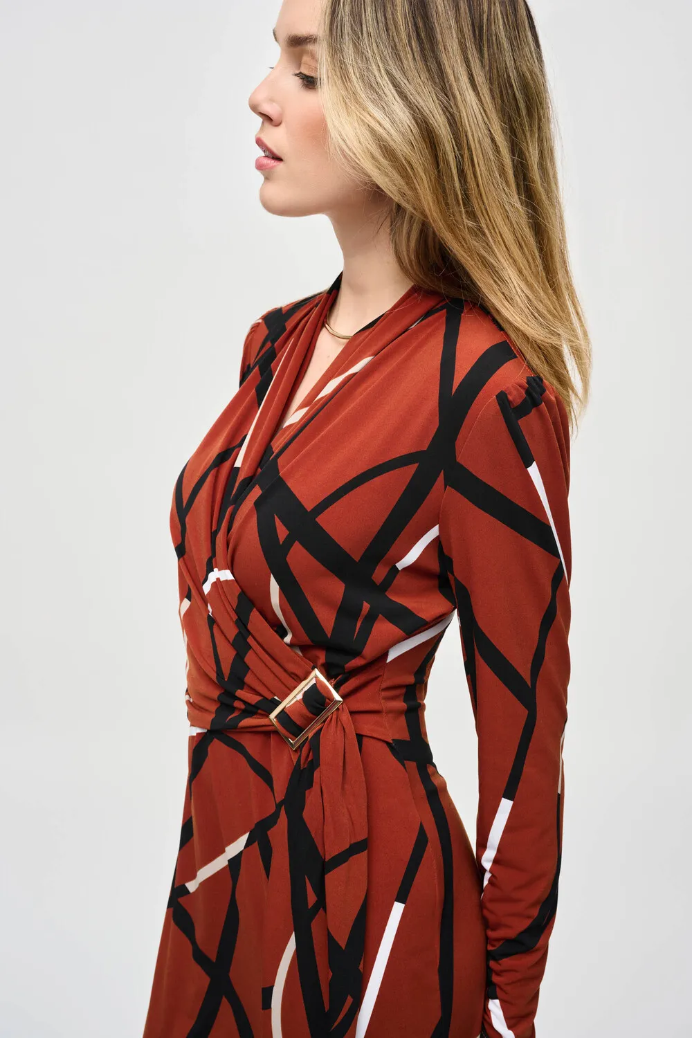 Abstract Wrap Midi Dress Style 243319