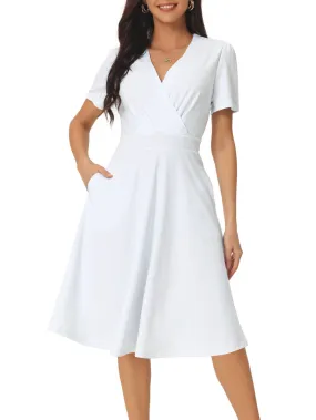 Allegra K - Wrap V Neck Summer Midi Swing Dress