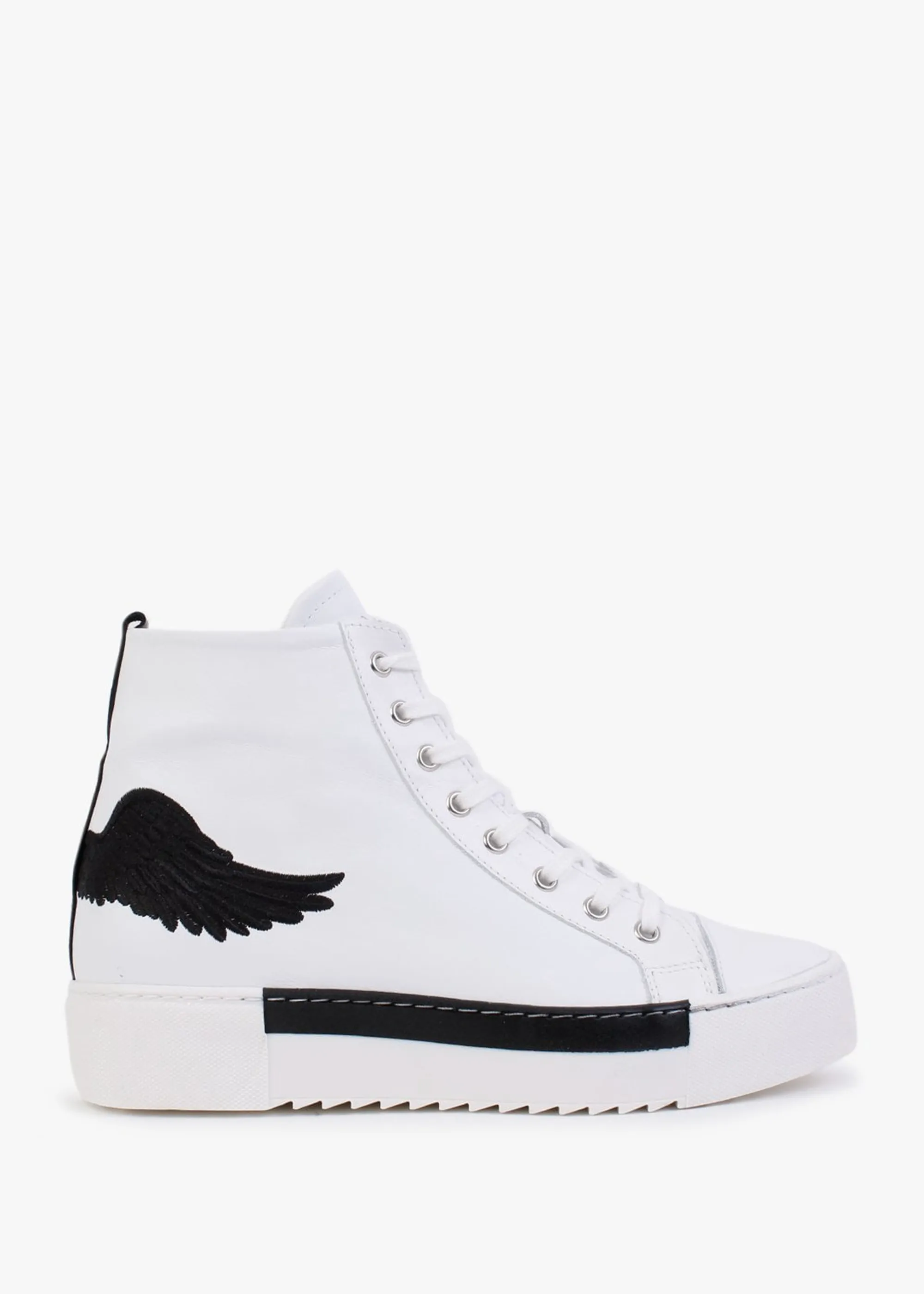 Angels White Leather Black Wing High Top Trainers