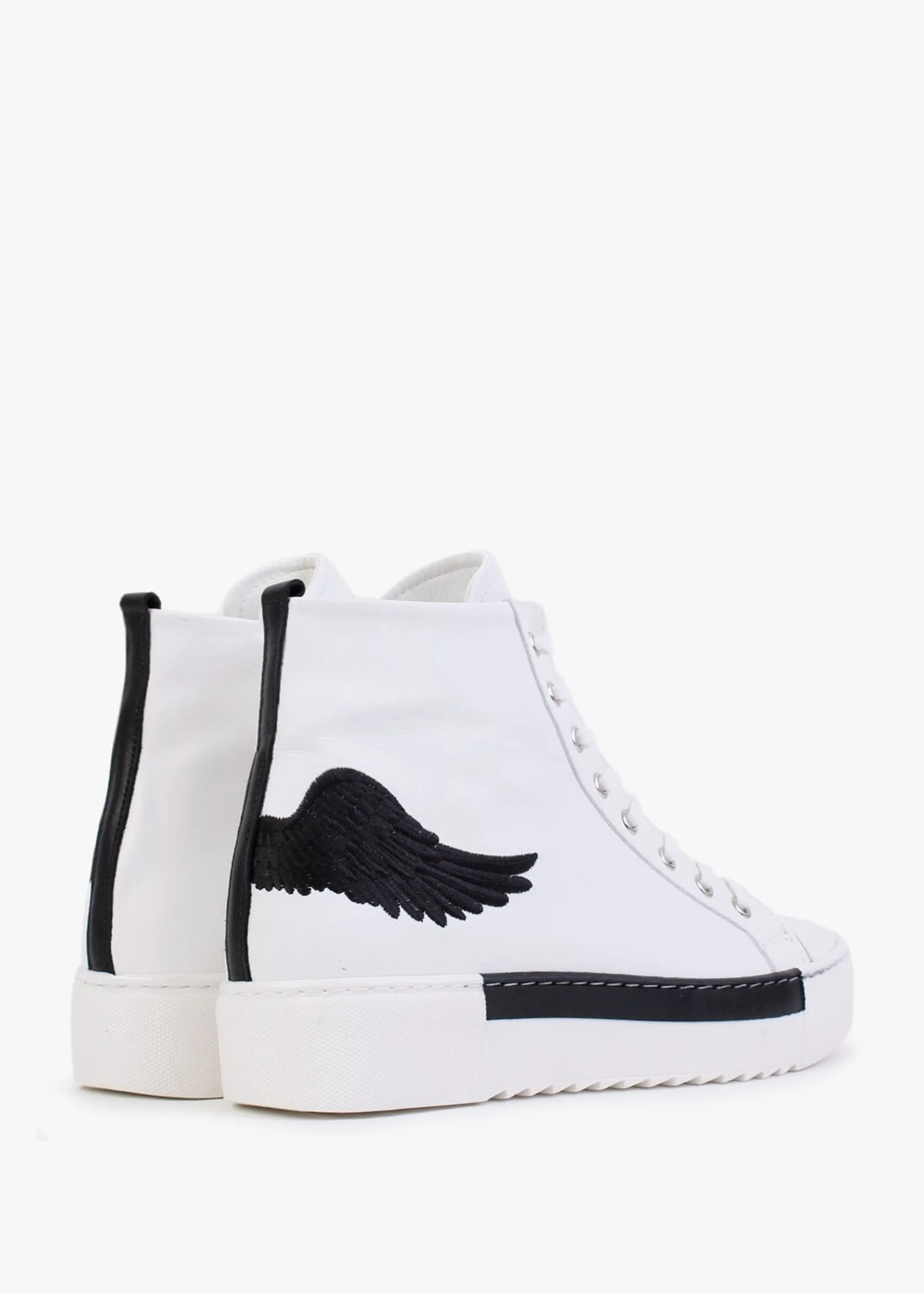 Angels White Leather Black Wing High Top Trainers