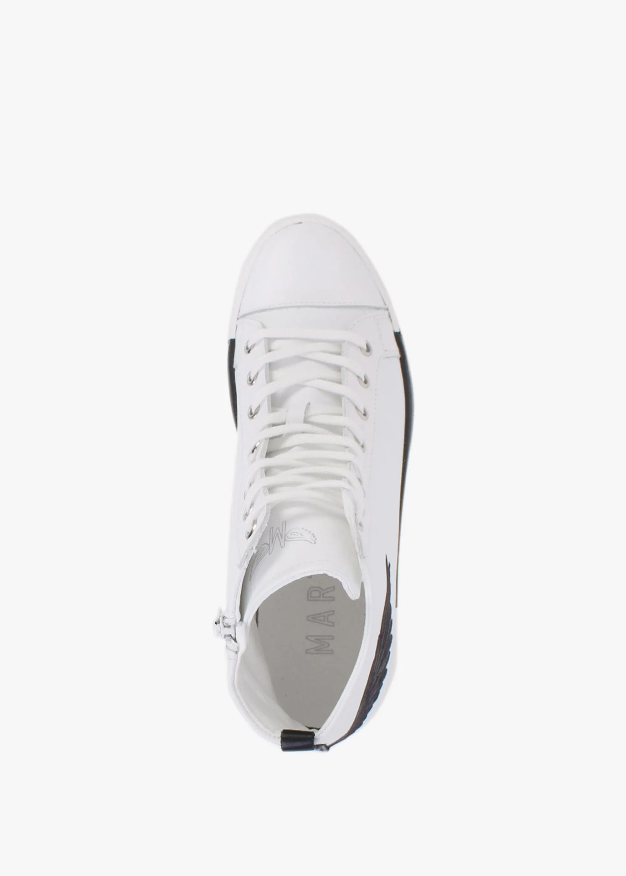 Angels White Leather Black Wing High Top Trainers