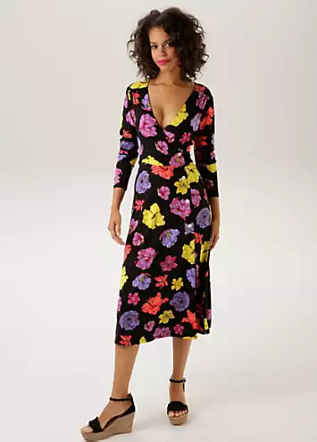 Aniston Floral Print Long Sleeve Wrap Midi Dress | Kaleidoscope