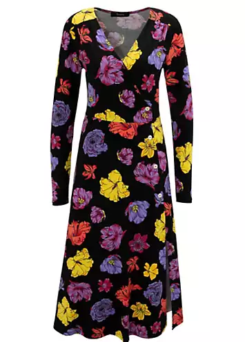 Aniston Floral Print Long Sleeve Wrap Midi Dress | Kaleidoscope