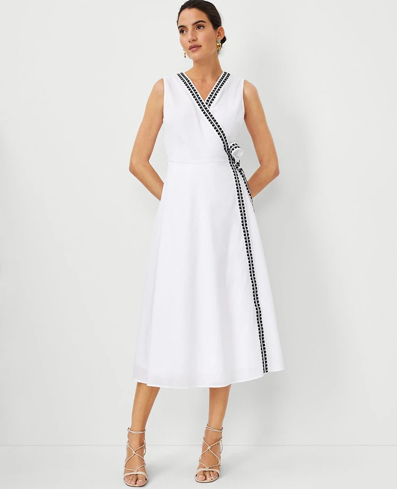 Ann Taylor Embroidered Midi Wrap Dress White Women's