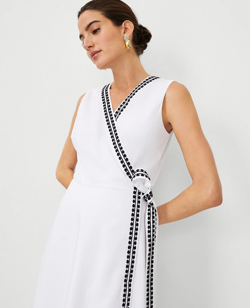 Ann Taylor Embroidered Midi Wrap Dress White Women's