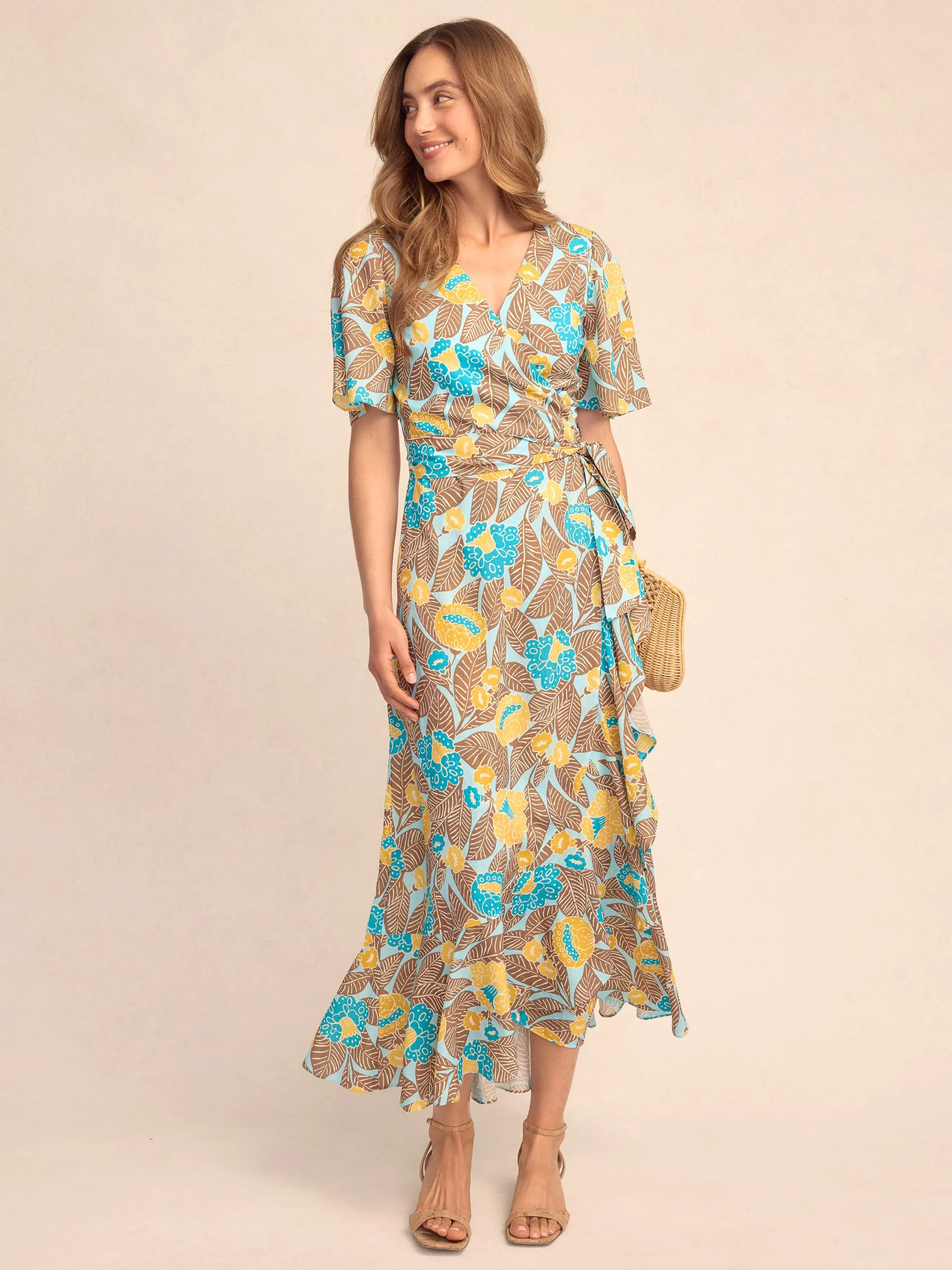 Audette Wrap Dress in Block Print Blooms