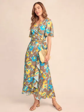 Audette Wrap Dress in Block Print Blooms