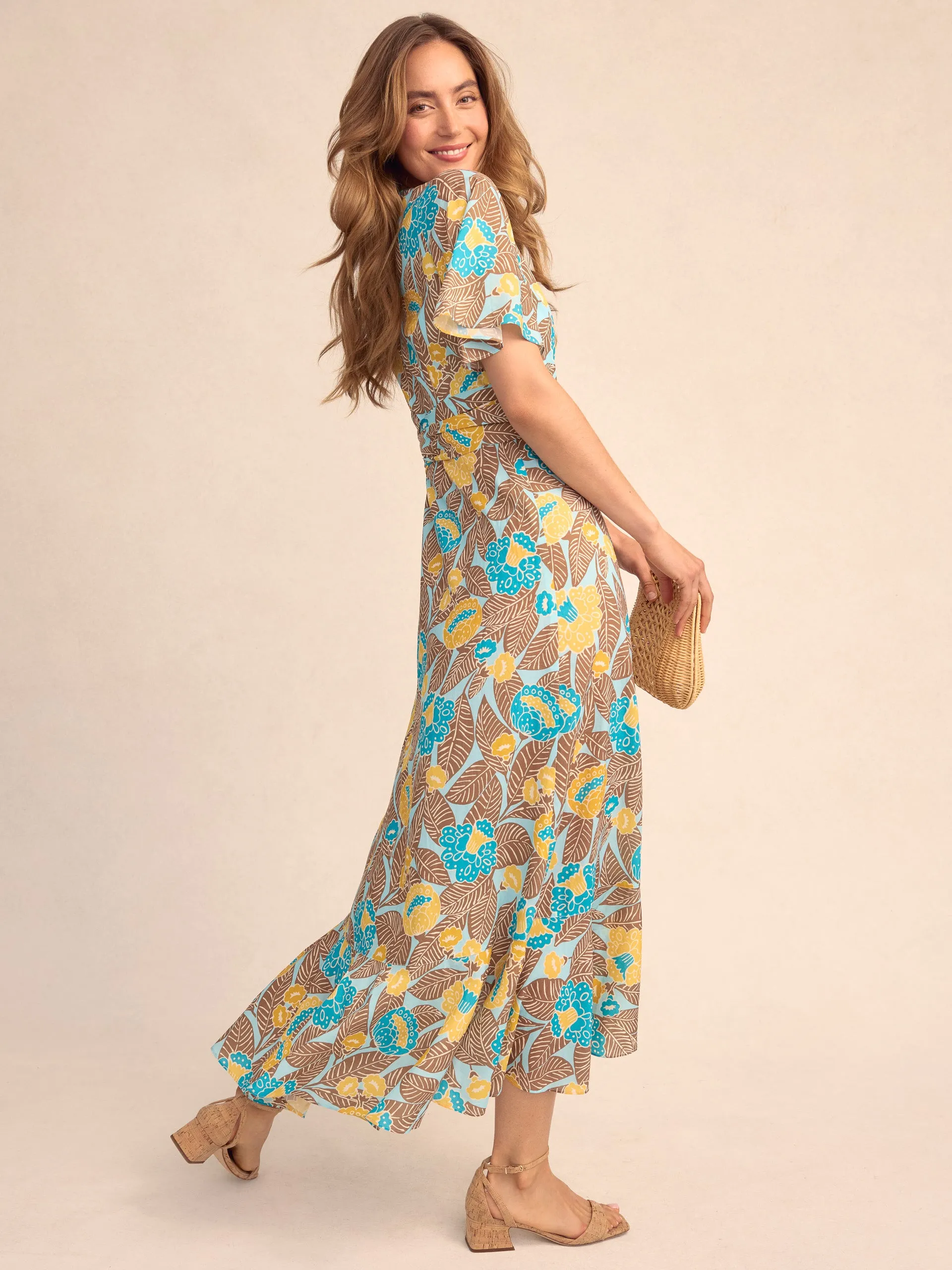 Audette Wrap Dress in Block Print Blooms