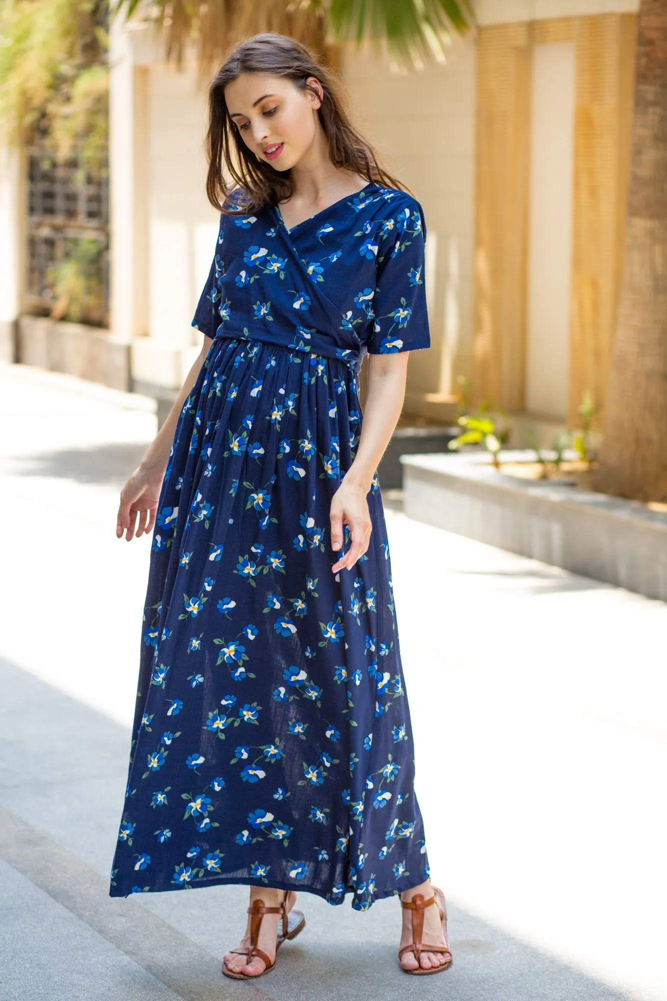 Azure Blue Maternity & Nursing Wrap Dress