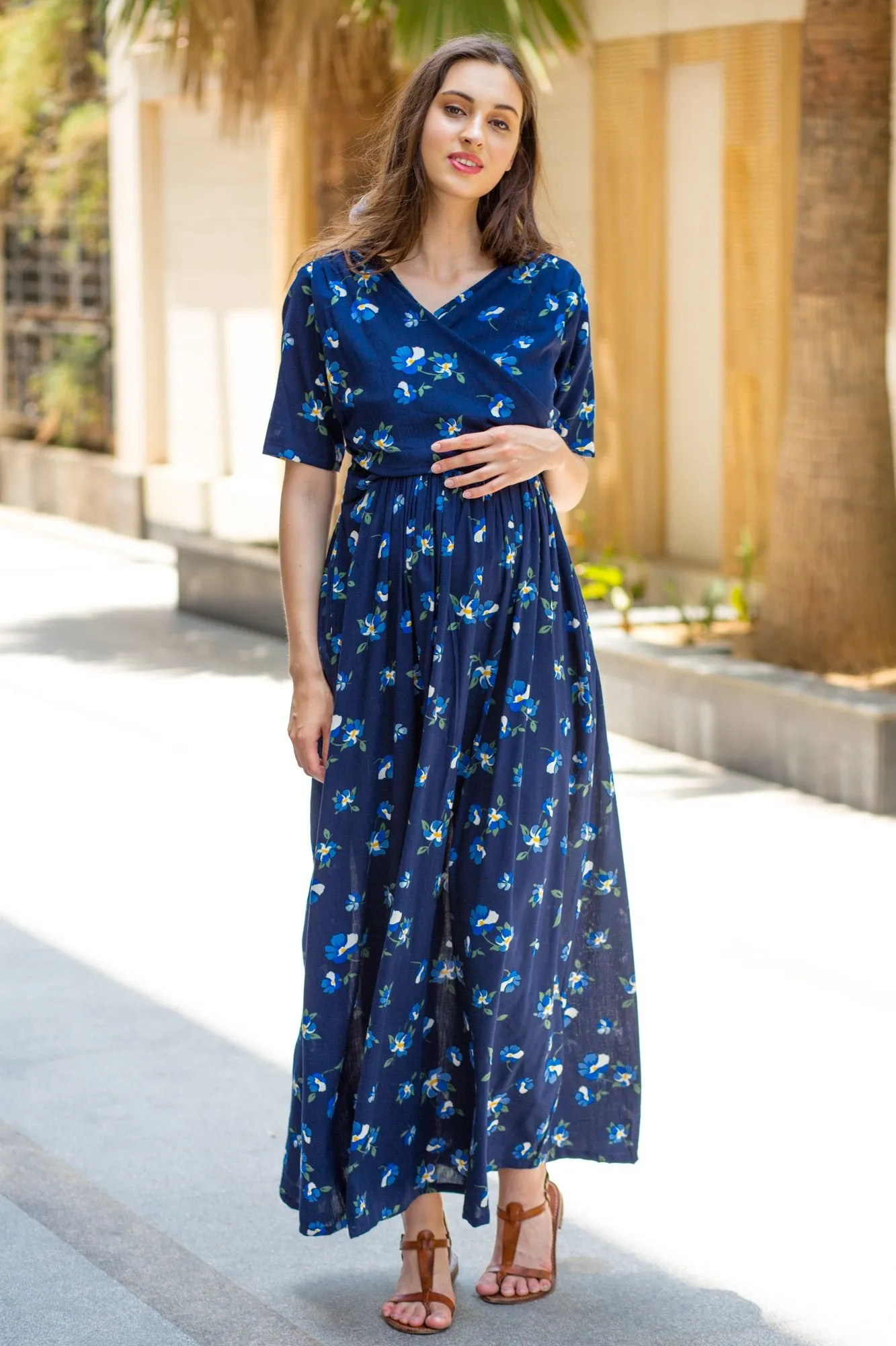 Azure Blue Maternity & Nursing Wrap Dress