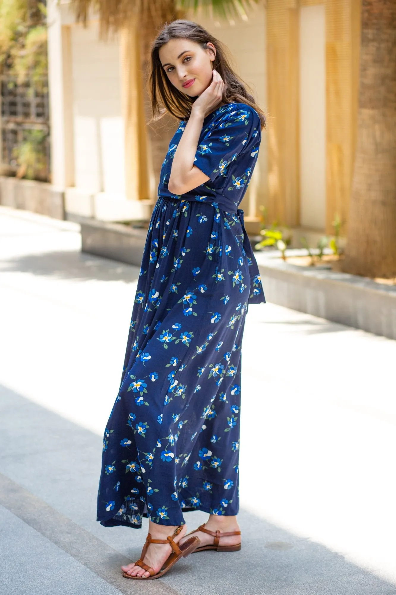 Azure Blue Maternity & Nursing Wrap Dress