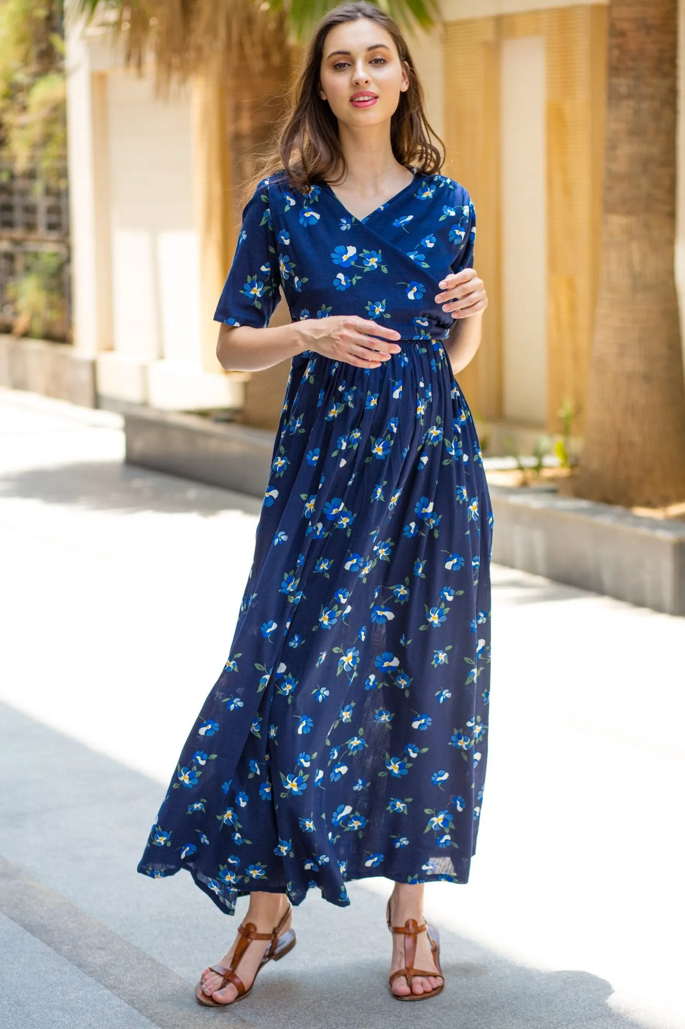 Azure Blue Maternity & Nursing Wrap Dress