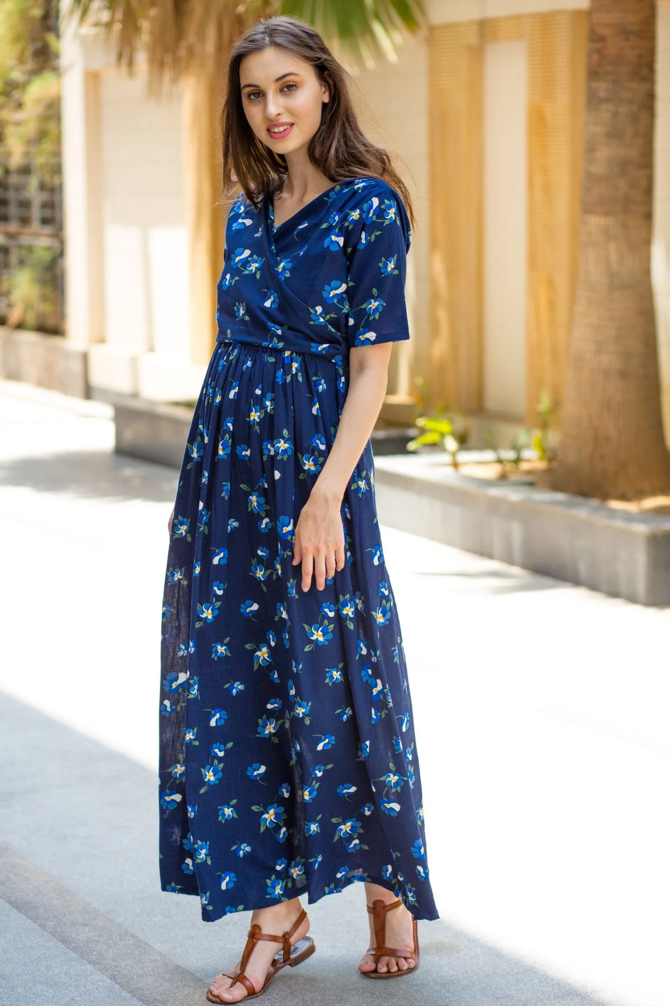 Azure Blue Maternity & Nursing Wrap Dress