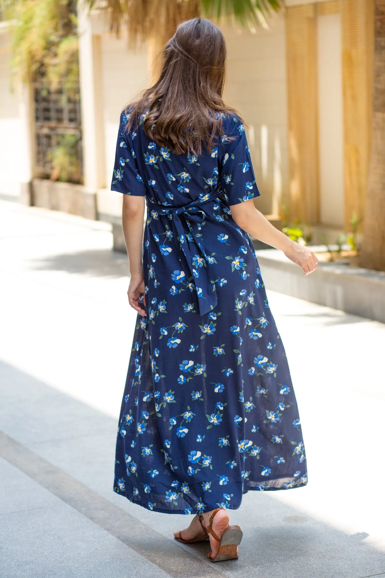 Azure Blue Maternity & Nursing Wrap Dress