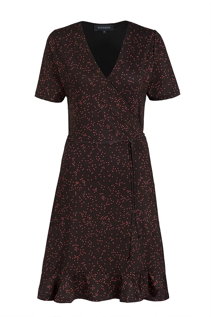 Berry Print Faux Wrap Slinky Jersey Dress