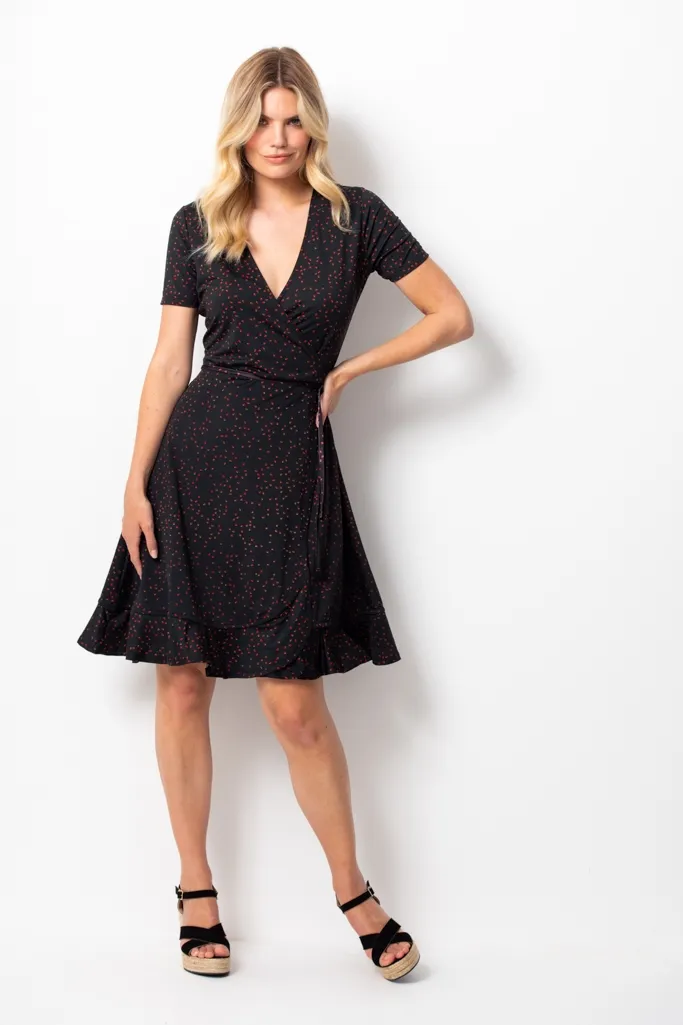 Berry Print Faux Wrap Slinky Jersey Dress