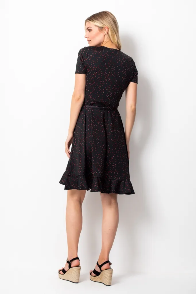 Berry Print Faux Wrap Slinky Jersey Dress