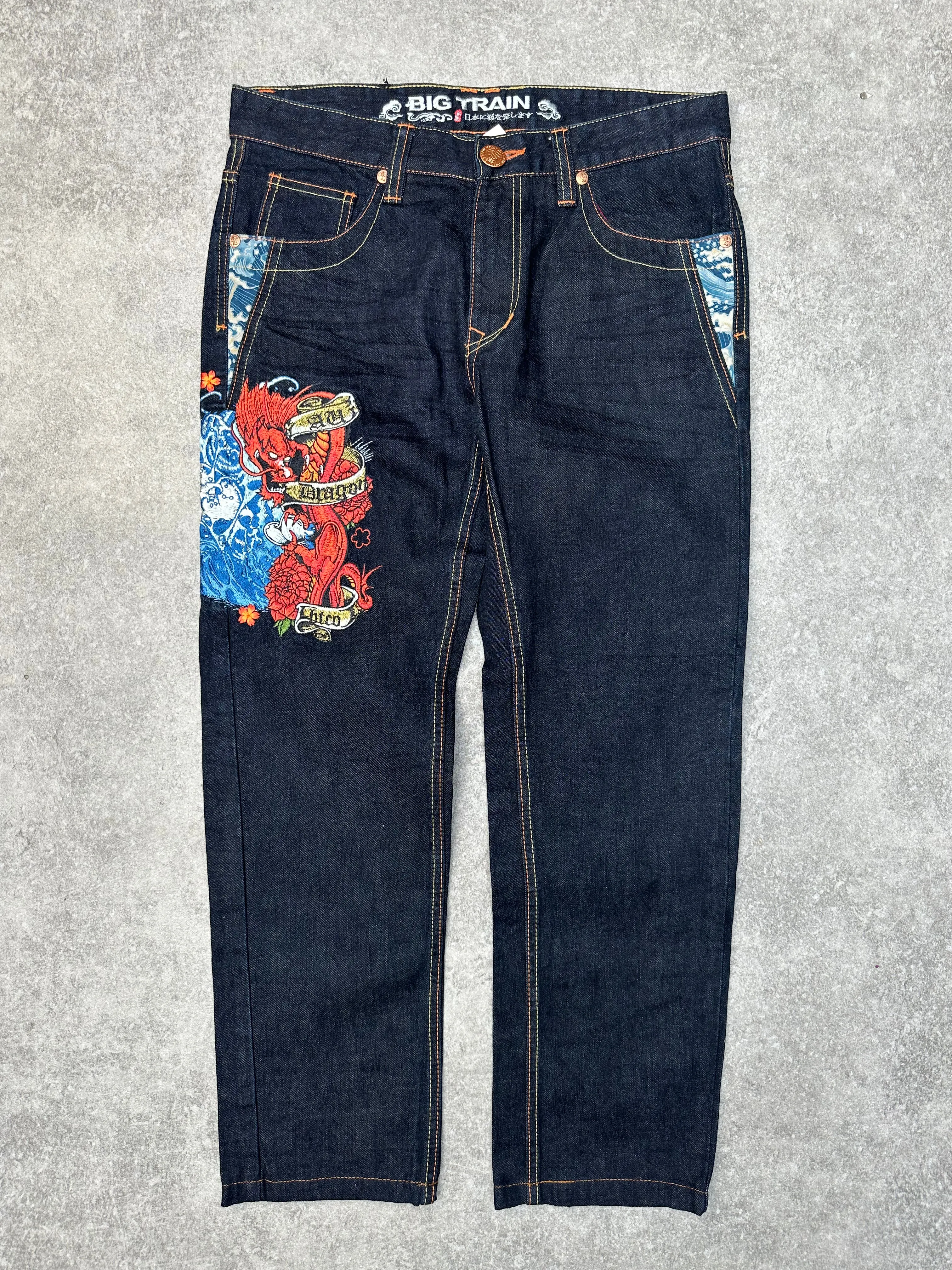 Big Train Dragon Graphic Embroidered Baggy Jeans