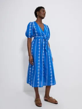 Blue Embroidered Wrap Belted Midi Dress | Women | George at ASDA