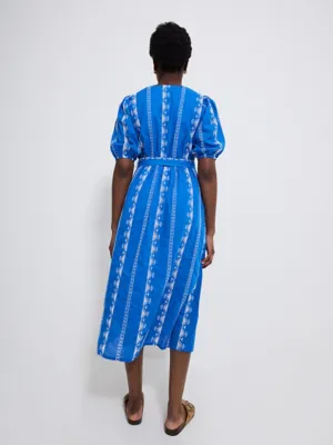 Blue Embroidered Wrap Belted Midi Dress | Women | George at ASDA