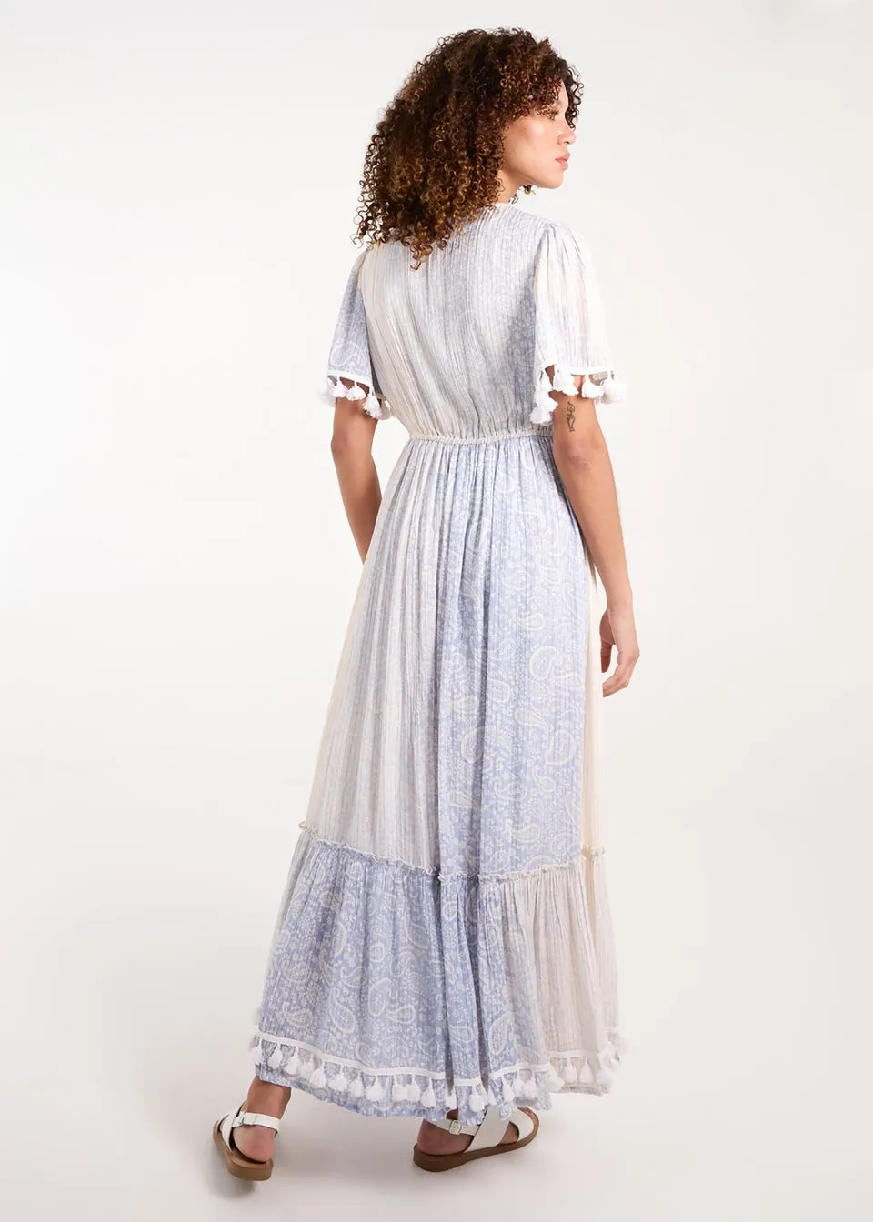 Blue Vanilla Blue Wrap Front Tassel Maxi Dress