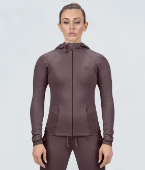 Born Tough Contoured Ash Brown Sleeve Loops Running Tracksuit Hoodie for Women