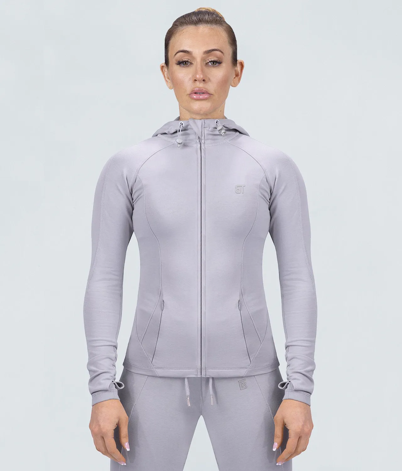 Born Tough Contoured Gray Sleeve Loops Bodybuilding Tracksuit Hoodie for Women