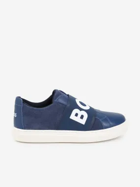 BOSS Boys Leather Logo Trainers in Blue