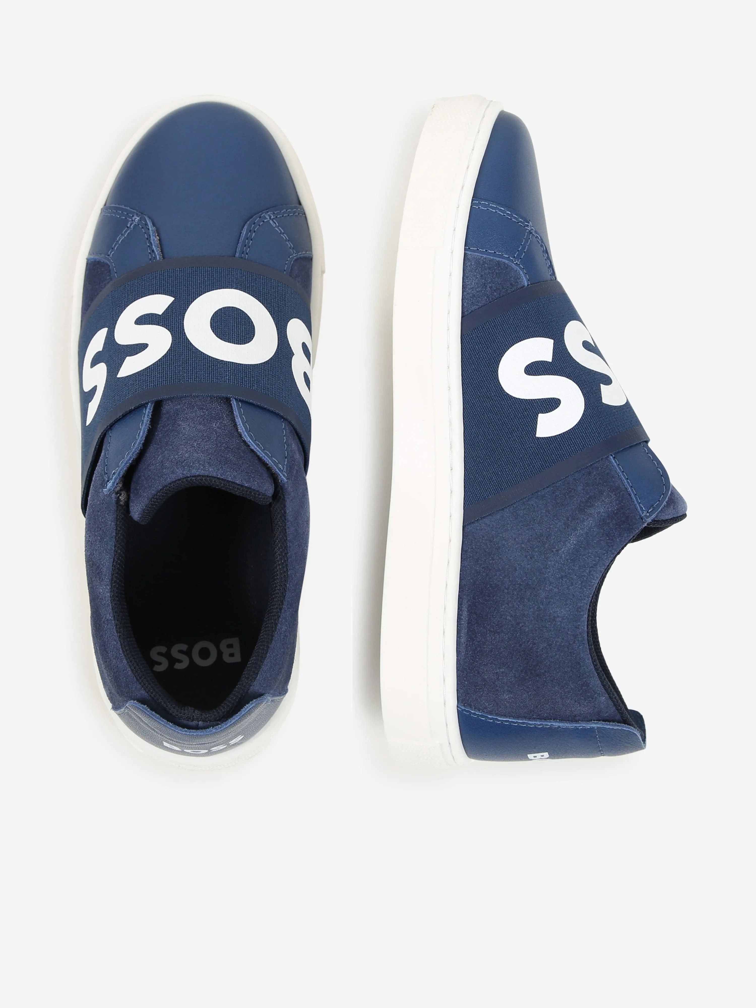 BOSS Boys Leather Logo Trainers in Blue