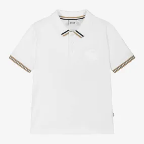 Boys White Cotton Polo Shirt