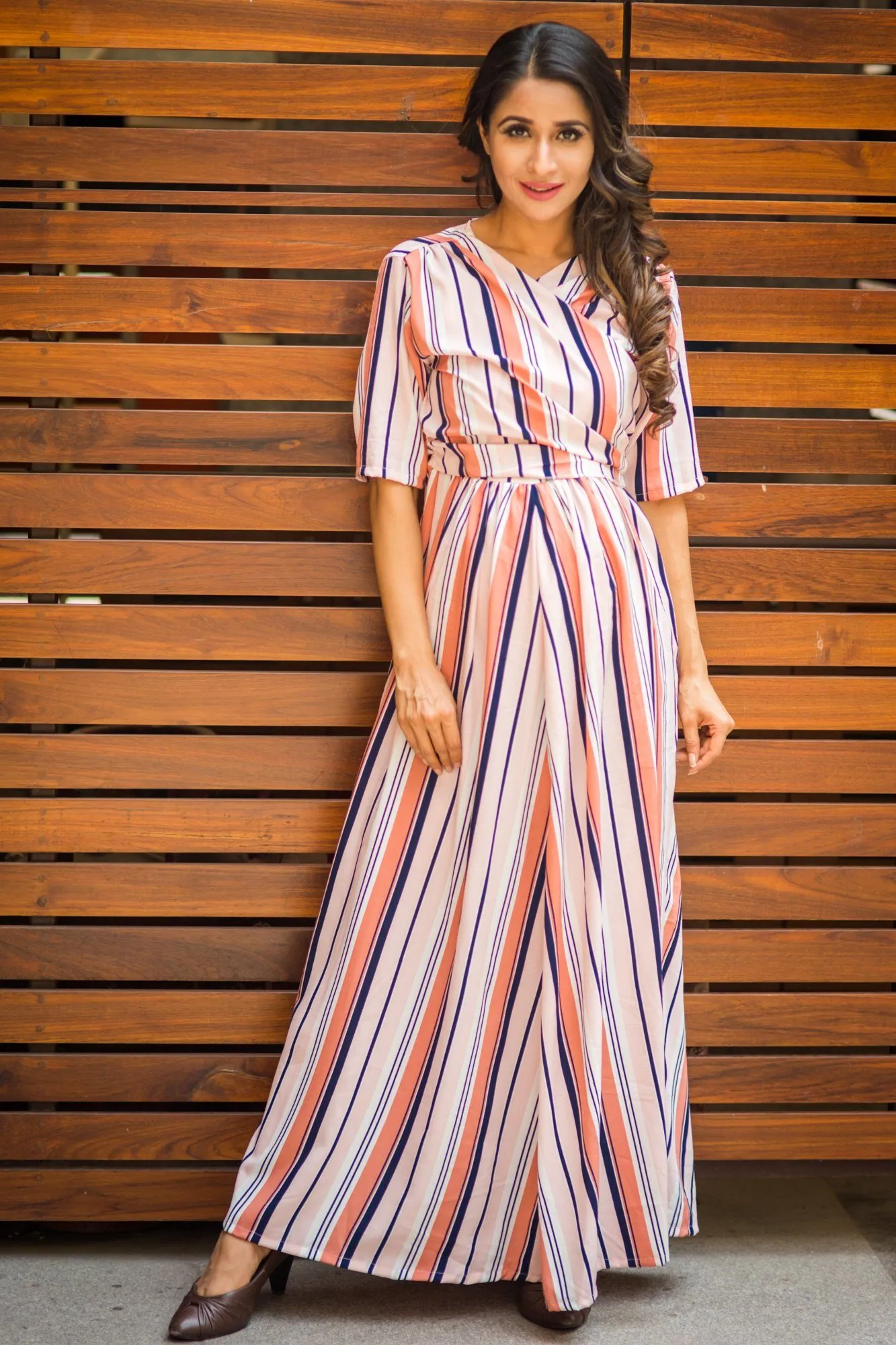 Candlelight Striped Maternity & Nursing Wrap Dress