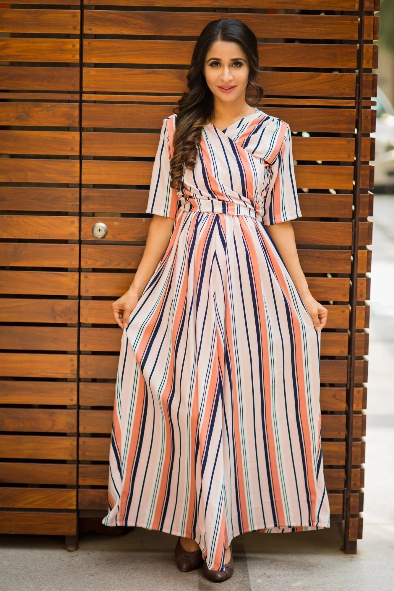 Candlelight Striped Maternity & Nursing Wrap Dress