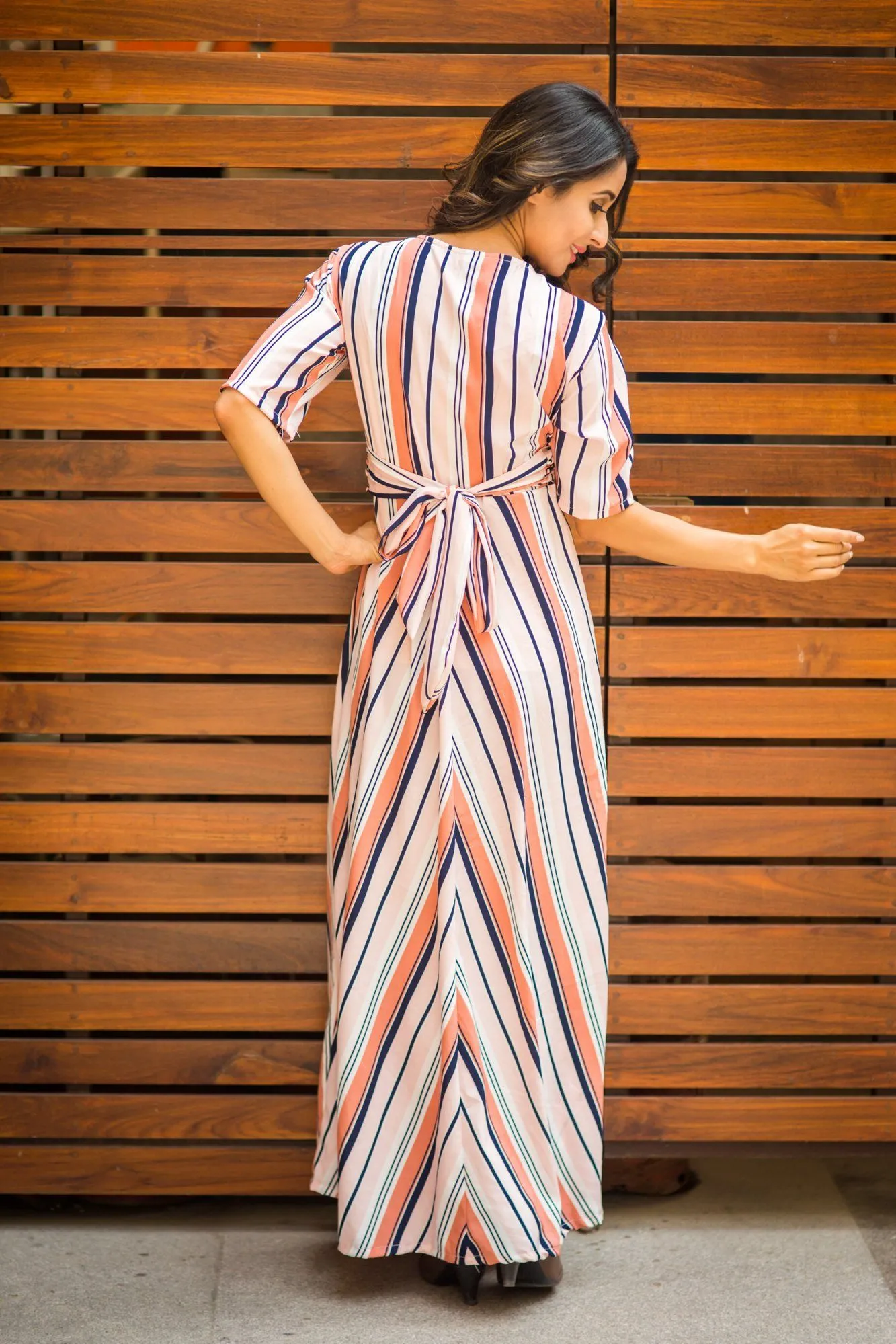 Candlelight Striped Maternity & Nursing Wrap Dress