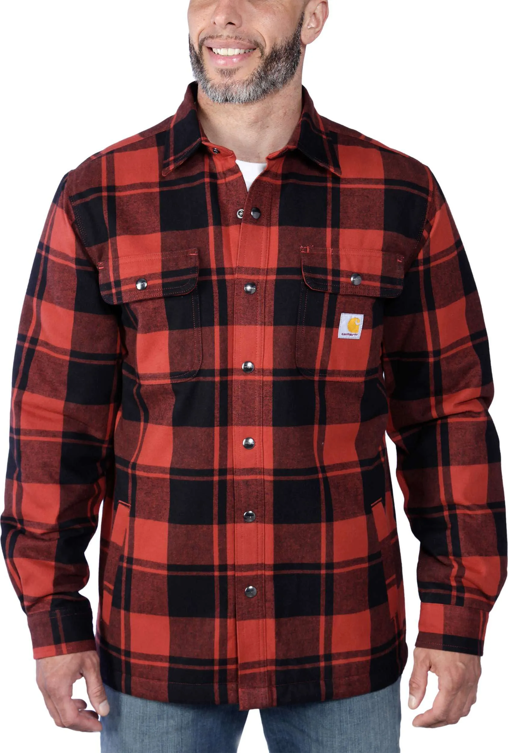 Carhartt Men's Flannel Sherpa Lined Shirt Jacket Red Ochre | Buy Carhartt Men's Flannel Sherpa Lined Shirt Jacket Red 