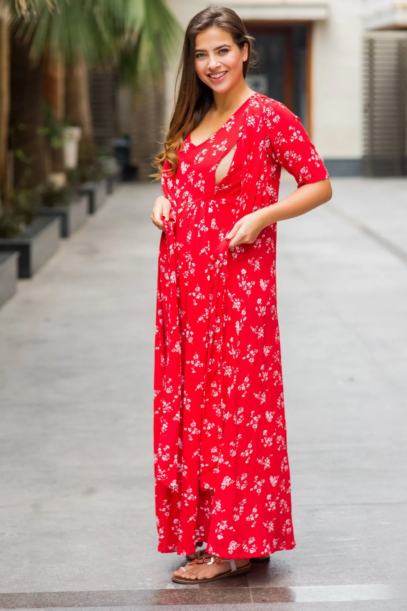 Cherry Floral Maternity & Nursing Wrap Dress