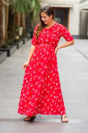 Cherry Floral Maternity & Nursing Wrap Dress