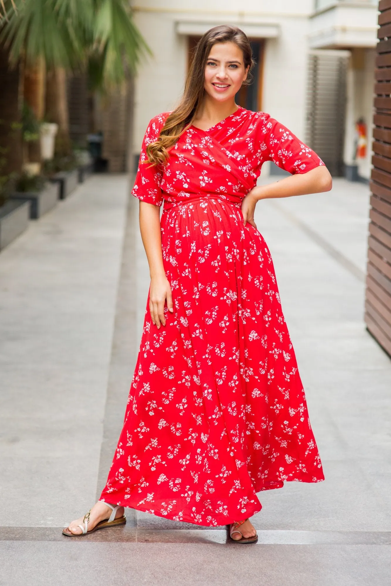 Cherry Floral Maternity & Nursing Wrap Dress