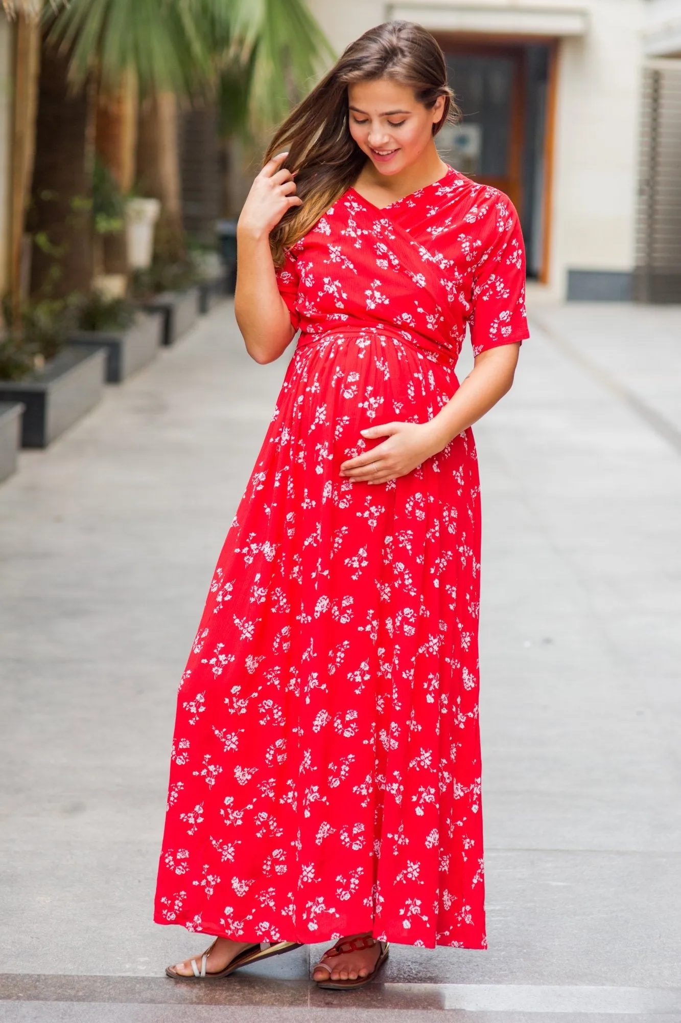 Cherry Floral Maternity & Nursing Wrap Dress