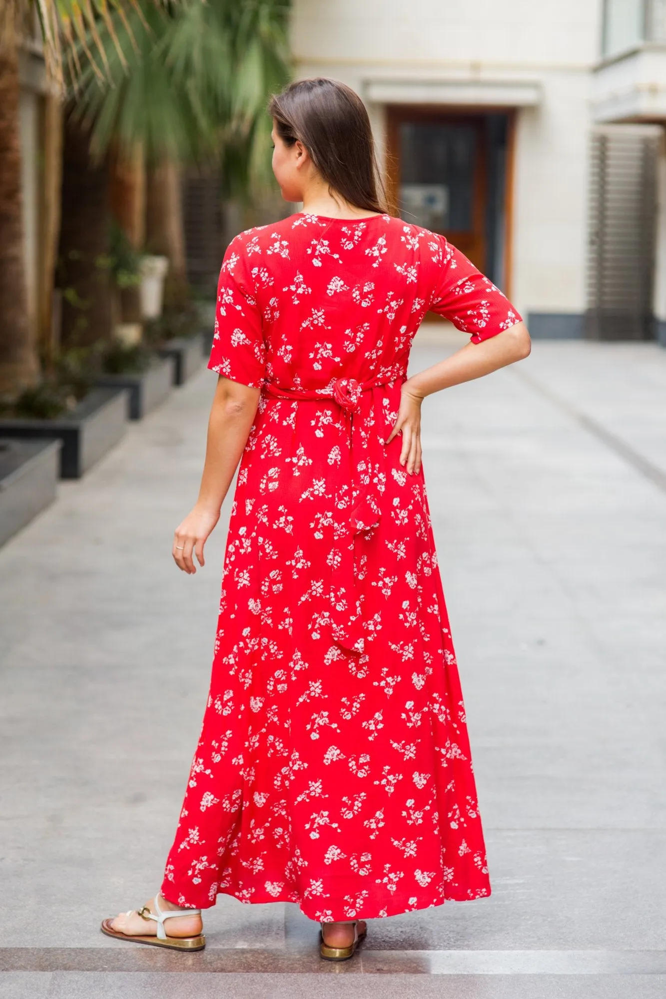 Cherry Floral Maternity & Nursing Wrap Dress