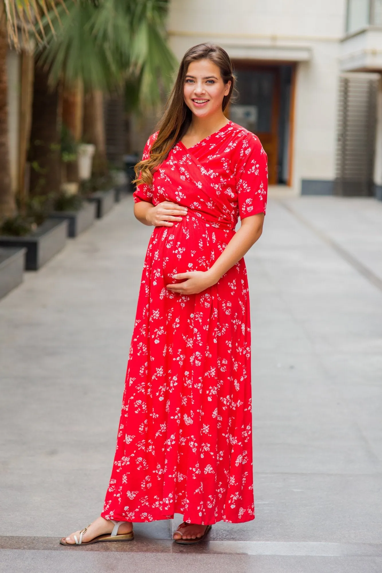 Cherry Floral Maternity & Nursing Wrap Dress